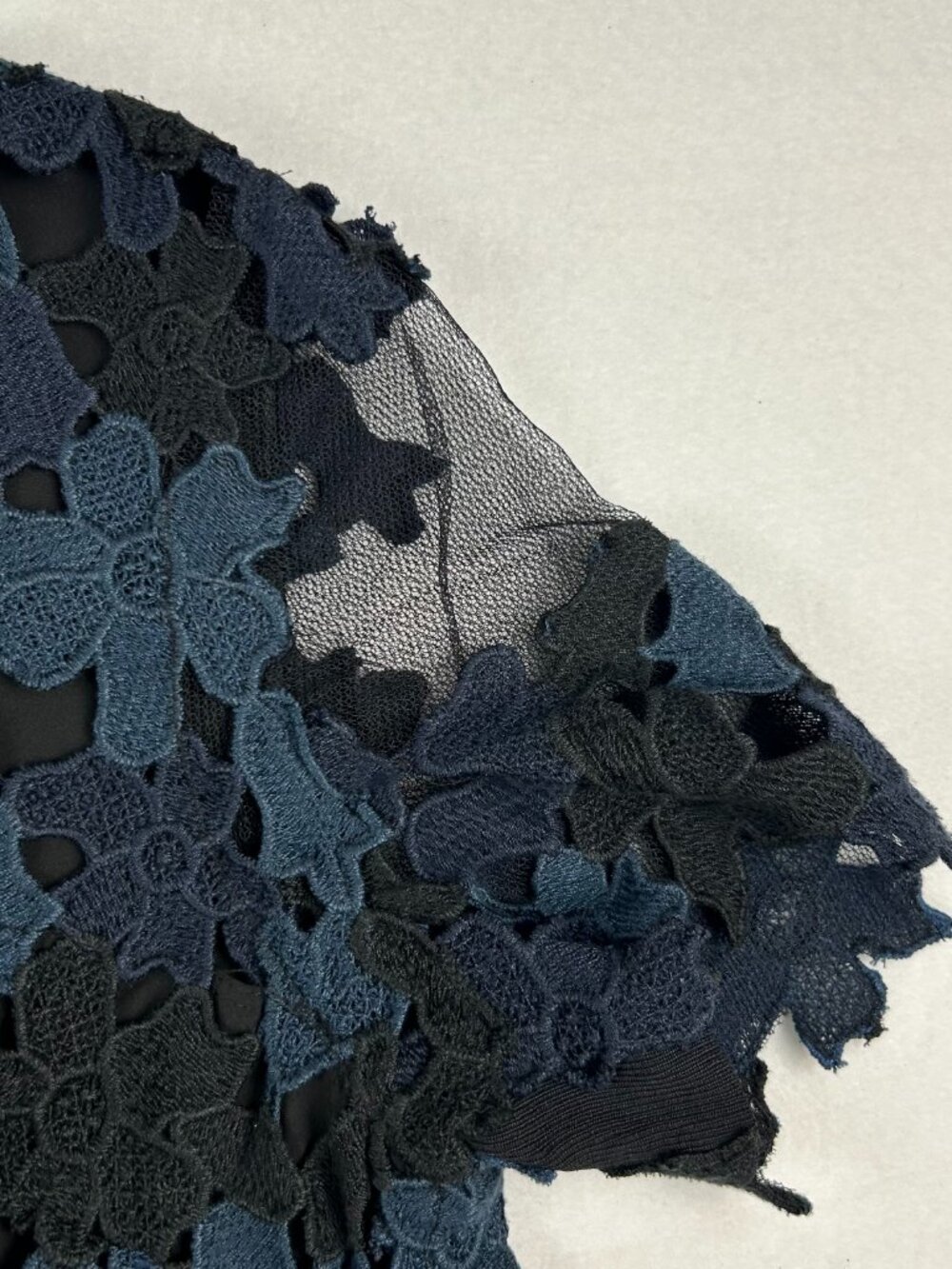 Elie Tahari | Ophelia Short Sleeve Black Blue Crochet Lace Sheath Dress, size 10 - Picture 7 of 12